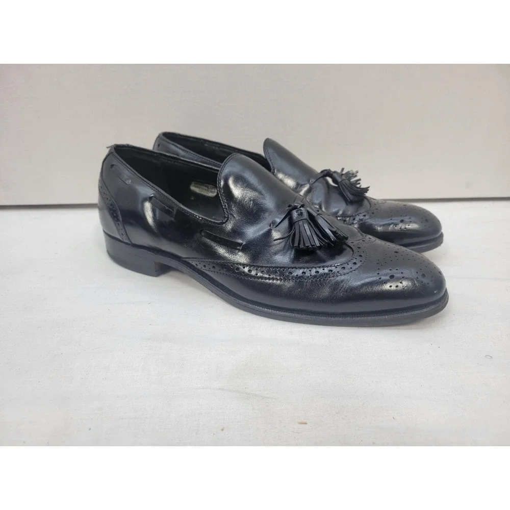 Bostonian Mens Black Leather Tassel Loafers Wingtip Dress Shoes 9 D 26911